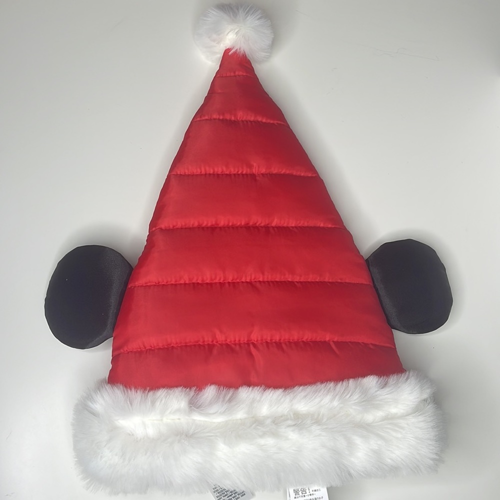 One Size Disney Parks Mickey Mouse Ears Quilted Santa Hat Christmas Holiday NEW! - Picture 2 of 13